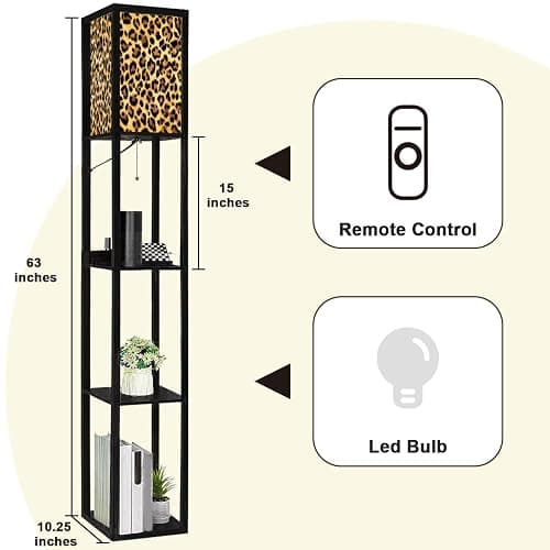 BVCAHSAW Floor Lamp with Shelves Trendy Leopard Skin Pattern Standing Tall Lamp USB Ports & Power Outlet Modern Corner Lamp Nightstand Light for Living Room Bedroom thumbnail 2