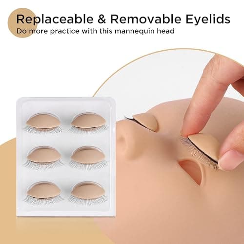 LASHVIEW Lash Mannequin Head , with 4 Pairs Replaced Eyelids Practice, Makeup Soft-Touch Rubber, Natural Skin Color thumbnail 6