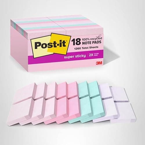 Post-it Recycled Super Sticky Pop-up Notes, 1 7/8" x 1 7/8", Wanderlust Pastels Collection, 70 Sheet/Pad, 18 Pads/Pack | School Supplies and Office Products, 2X the Sticking Power thumbnail 8