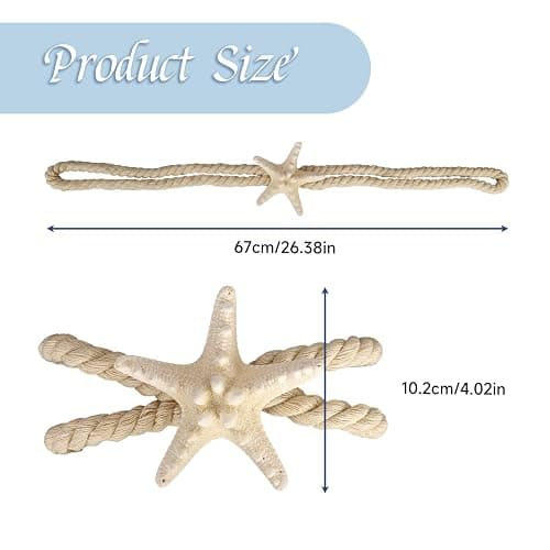 2 Pcs Natural Starfish Curtain Tiebacks, Handmade Woven Rope Curtain Curtain Ties Blinds Accessories for Outdoor, Home, Office,Hotel, Living Room Curtain Decoration (Breadfish Starfish) thumbnail 3