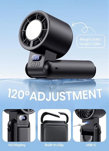 Deyhoc Portable Handheld Turbo Fan, 1-199 Speed Adjustable, Black | 4 IN 1 Pocket Design with LED Display, High-Power Motor, Rechargeable Battery, Mini Fans for Indoor/Outdoor/Travel/Work thumbnail 7