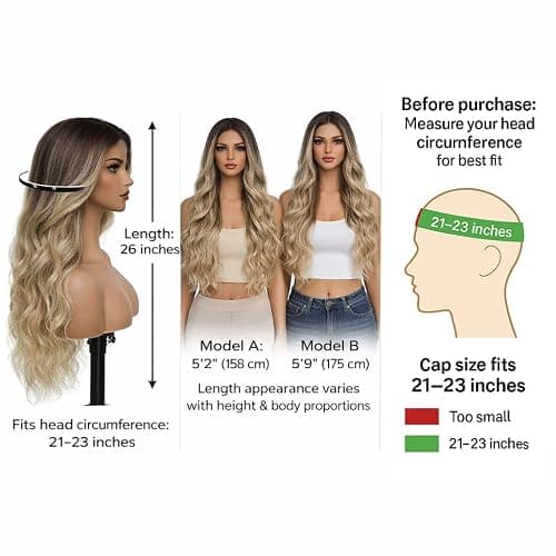 HMHIFI Blonde Wig for Women,26 Inch Long Wavy Curly Middle Part Hair | Soft face-framing layered waves,Tangle resistant,Easy-style,Adjustable,Daily wear,party,photo,Halloween costume thumbnail 8