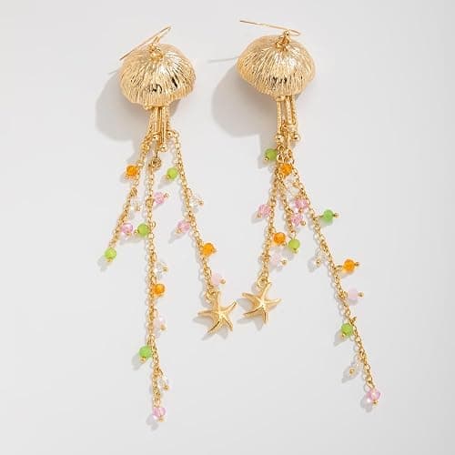 BOOZIQ Gold Starfish Earrings for Women Sea Shell Earrings Summer Beach Long Dangle Drop Earring Ocean Themed Dangling Earring Boho Beach Mermaids Jewelry thumbnail 5