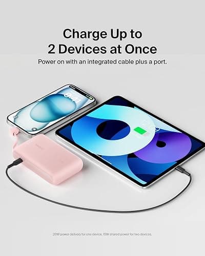 Belkin BoostCharge 10000mAh, portable power bank with integrated cable PD 20W, fast charge USB-C power delivery, fast charging for iPhone 16 series, iPad Pro, Galaxy S24 and more thumbnail 3