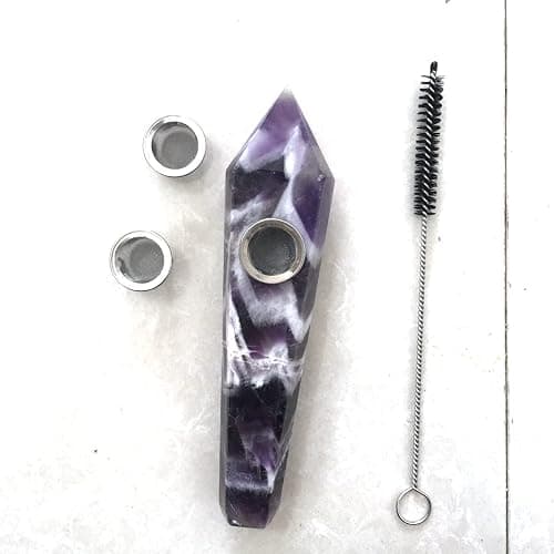 Natural Dream Amethyst Crystal Point Pipe with Metal Screen, Dream Amethyst Tower，Purple and White Multi-Color,crystal gift thumbnail 4