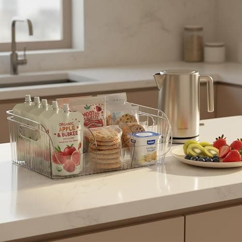 Wenscis Large Snack Organizer for Countertop, 13.7"×9.3"×6" Clear Plastic Snack Storage Bin for Kitchen Pantry, 6 Compartment Snack Bar with Dividers for Cabinet, Chip Packet Holder for Office thumbnail 9