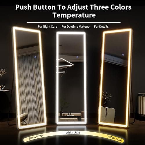 Simple Deluxe Full Length Mirror with LED Lights, 60"x16"Floor Mirror with Dimming & 3 Color Lighting, Free Standing Floor Mirrors, Lighted Full Body Mirrors for Bedroom, Dressing Room, Cloakroom thumbnail 5