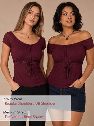 EMMIOL Y2K Mesh Top Women Babydoll Stretchy Short Sleeve Shirt | Scoop Neck,Cute Summer Top,Fairy Blouse,Grunge Clothes,Slim Fit,Going Out thumbnail 4