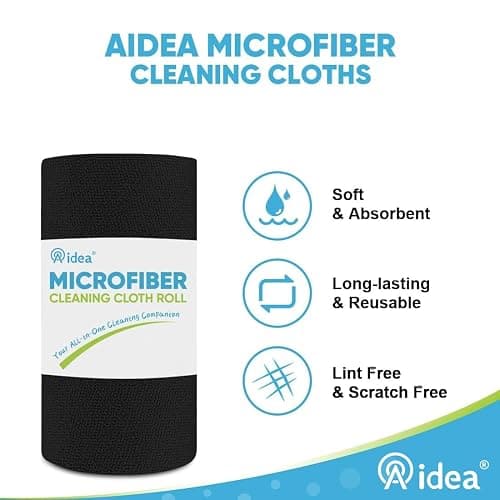 AIDEA Microfiber Cleaning Cloth Roll 55 Sheets, Black Microfiber Towels for Cars, Shop Rags Washable, Cleaning Rags Reusable Paper Towels for Automotive, Workshops, House, Cleaning Supplies 11×9" thumbnail 3