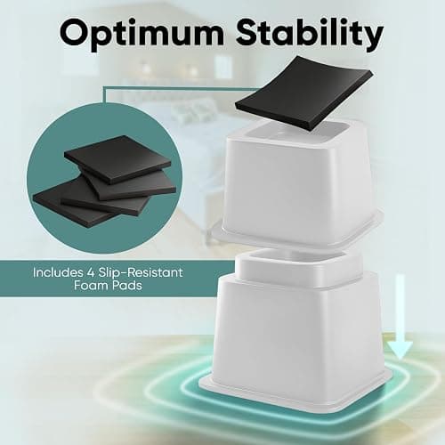 Home Intuition Heavy Duty Adjustable Bed Risers Furniture Riser 3, 5 or 8-Inch, 4 Pack, 8-Piece Set (White) thumbnail 8