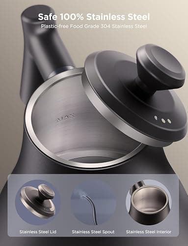 Govee Smart Electric Kettle, WiFi Variable Temperature Gooseneck Pour Over Kettle and Tea Kettle, Alexa Control, 1200W Quick Heating, 100% Stainless Steel, 0.8L, Matte Black thumbnail 6