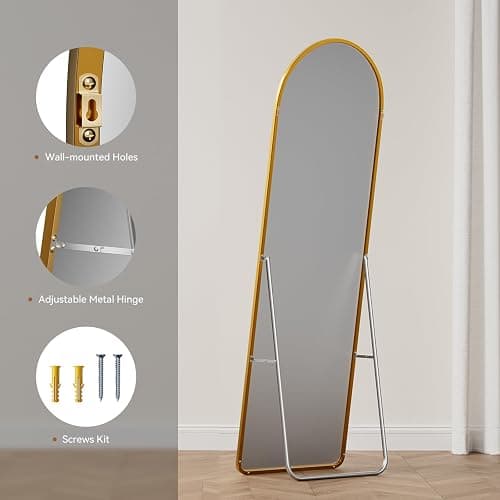 Warmiehomy Arched Full Length Mirror, 160X50cm Large Full Body Floor Standing Mirror, Hanging or Leaning Against Wall for Bedroom Cloakroom, Gold thumbnail 4
