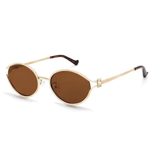 boten Retro Oval Sunglasses for Women Small 90s Sun Glasses | Trendy Gold Frame Round Shades Fashion Vintage Cute Designer Sunnies - Image 1