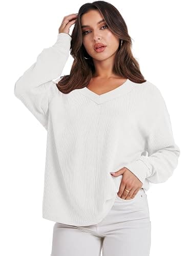 ANRABESS Oversized Long Sleeve Shirts for Women Off the Shoulder Sweatshirt Loose V Neck Tunic Tops High Low Sweater 2025 thumbnail 9