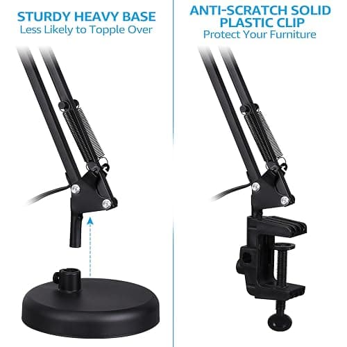 TORCHSTAR Metal Desk Lamp with Clamp, Swing Arm, Architect Adjustable Gooseneck Table Lamp, Clip Desk Lights for Home Office, Work, Study, Reading, E26 Base, Multi-Joint, Black thumbnail 2