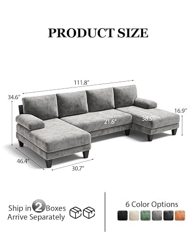 TROMIRY U-Shaped Sectional Couches for Living Room | 112 Inch Modern Sectional Couch | Light Grey Chenille Sofa with Double Chaise for Apartment thumbnail 2