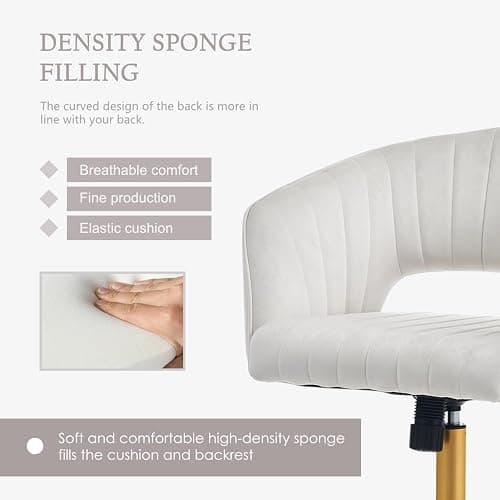 FENFSHE Vanity Chair with Back 360 Swivel Armchair and Gold Base, Criss Cross Chair with Wheels for Vanity Home Office, Living Room, Bedroom and Study (Beige) thumbnail 6