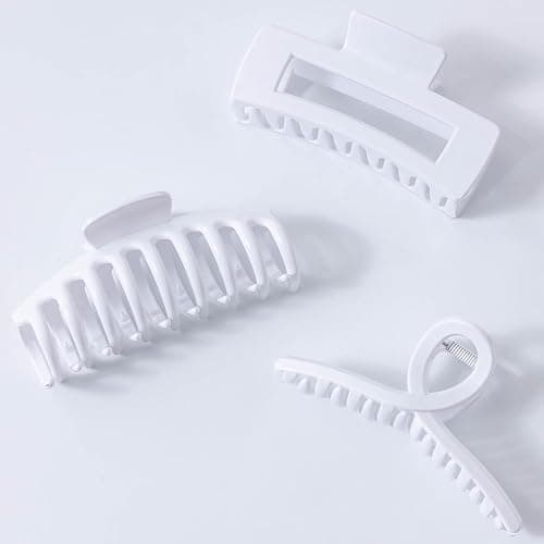 Kitiin Solid White Large Hair Claw Clips for Thick/Fine/Thin Hair,Strong holding teeth interlocking Women Jaw Clips for Hair 3 Count In set(White) thumbnail 5