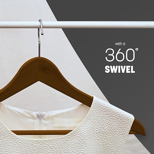 KEPLIN Lot de 20 cintres en Bois de Noyer Robuste avec Crochet Rotatif à 360 degrés, Barre Ronde pour Pantalon et encoches d'épaule – Économiseur d'espace Durable – Convient pour Manteaux, Vestes thumbnail 5