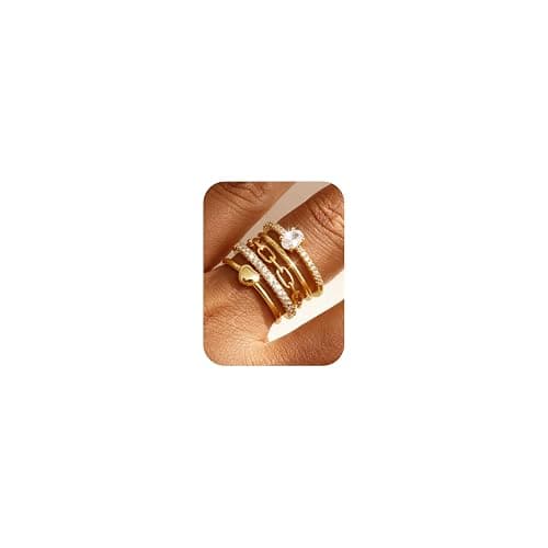 FIASASO Gold Rings for Women Non Tarnish - 5Pcs Dainty Stackable Rings 14K Gold Plated Cubic Zirconia Stacking Rings Non Tarnish Waterproof Minimalist Thin Stack Ring Size 5 6 7 8 9 10 - Image 1