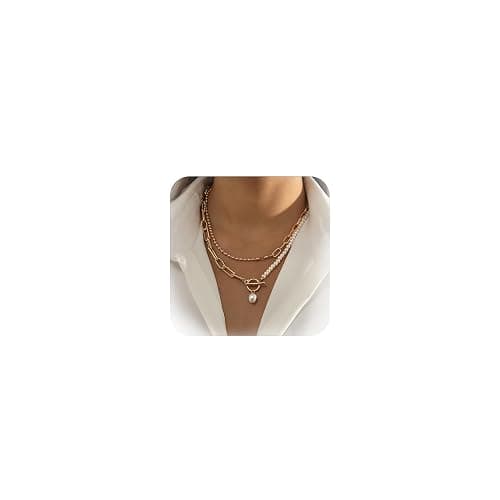 Cowboy Chic Turquoise Necklace for Women layered Paperclip Necklace Chunky Pearl Necklaces for Women Statement Cowgirl Country Concert Jewelry Outfit Accessories Christmas Stocking Stuffers - Image 1
