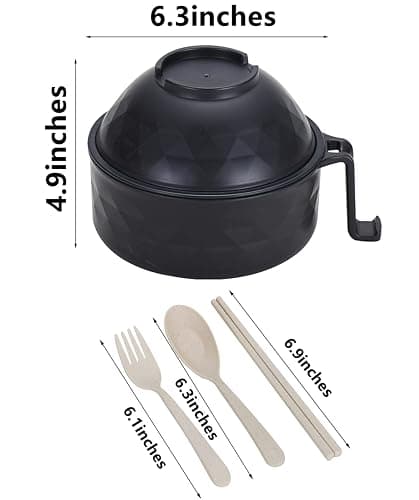 Layron Ramen Cooker Ramen Bowl Set with Chopsticks 33oz Microwave Noodle Bowl College Dorm Room Essentials for Girls for Boys Apartment Essentials-Black thumbnail 3