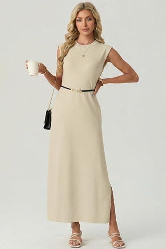 GRECERELLE Women's 2026 Summer Fall Round Neck Anti-Pilling Shift Sweater Maxi Dress with Pockets for Business Casual thumbnail 3