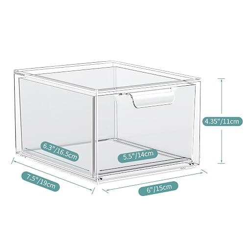 SpaceHacks 2 Pack Stackable Makeup Organizer and Storage, Acrylic Organizers，Clear Plastic Storage Drawer with Handles for Vanity, Undersink, Kitchen Cabinets, Pantry - 2 Pack - Clear thumbnail 3