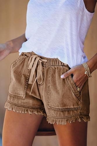 YOCUR Womens Lightweight Shorts Casual Baggy Trendy Hot Pants Elastic Waist Drawstring Comfy Shorts thumbnail 3