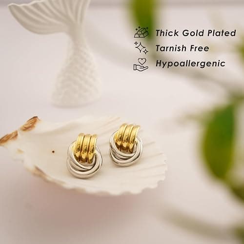 NIXMAX Chunky Gold Knot Earrings Statement Earrings for Women Gold Plated Dupes Geometric Dangle Earrings Hypoallergenic Fashion Trendy Jewelry Gifts thumbnail 5