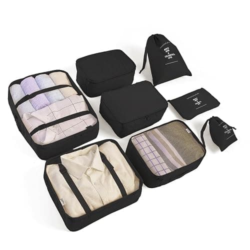 8 Set Packing Cubes for Suitcases Travel Luggage Packing Organizers,Travel Essentials Accessories Luggage Organizer with Shoe Bag Tioletry/Laundry Bag(Black) - Image 1