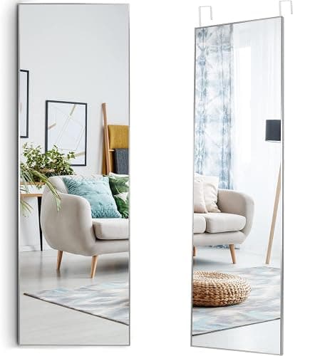 Mirrotek - Full Length Adjustable Over The Door Mirror Siver Aluminum Finish - Hanging Mirror Full Length - Silver - Image 1