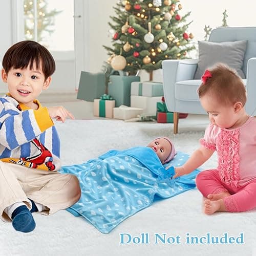 Baby Doll Accessories Bedding Set Soft Blanket Mattress Pillow Dolls Playset Fits 16-18 Inches American Doll Furniture Toy Girls and Boys (Blue) thumbnail 2