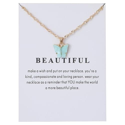 Rrdaily 9 Pcs Dainty Colorful Butterfly Pendant Necklace Set for Women,Bohemian Acrylic Butterfly Chain Necklace Cute Jewelry Gift thumbnail 8