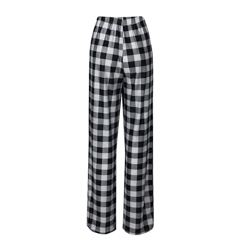 Pajamas Pants for Women 2025 Lounge Cute Plaid Pants Soft Comfy Wide Leg Trousers Sleep Bell Bottom - Small - B-black thumbnail 4