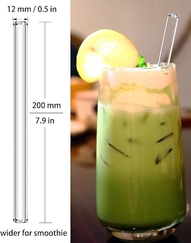 NINU 10 Pack Glass Straws, Reusable Clear Drinking Straws, Including 4 Straight and 4 Bent Straws and 2 Wide Smoothie Straws with 2 Cleaning Brushes thumbnail 5