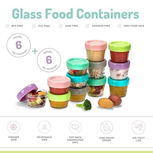 melii Glass Food Storage Jars - 12-Piece Set (6 x 4oz + 6 x 2oz) with Airtight, Leakproof Lids, BPA-Free & Eco-Friendly, Microwave, Freezer, Dishwasher Safe, Containers for Baby Food and Meal Prep - 6 x 4oz + 6 x 2oz thumbnail 2