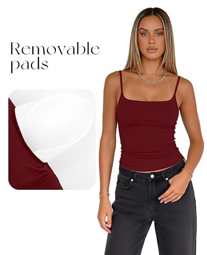 Darong Women Padded Tank Top Built in Bra Adjustable Spaghetti Straps Double Lined Basic Cami Shirt thumbnail 5