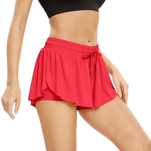 Blaosn Flowy Athletic Shorts for Women Gym Yoga Workout Running Short Pants Tennis Skort Skirt Cute Clothes Casual Summer - 3"Inseam - X-Large - Red thumbnail 3