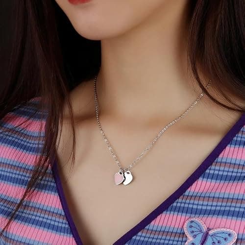 925 sterling Silver Double Heart Necklace - Two Hearted Necklace with chain - 14K Yellow Gold Double Hearts Pendant Necklace - Two Hearts thumbnail 3