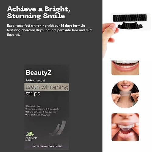 BeautyZ Teeth Whitening Strips for Sensitive Teeth Pap+ Charcoal Peroxide Free & Enamel Safe 28 Mint Strips 14 Day Supply Fast Gentle Whitening at Home No Sensitivity thumbnail 5