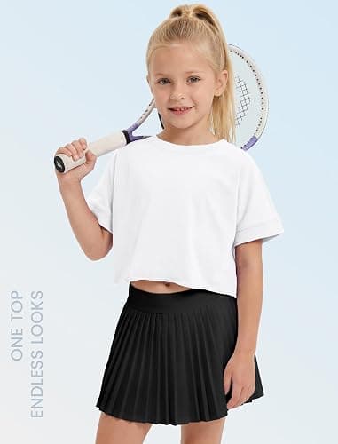 Wenlia Girls Athletic Shirts Short Sleeve Open Back Tops Active Sports Tshirts Quick Dry Workout Crop Tees Activewear 5-14Y thumbnail 2