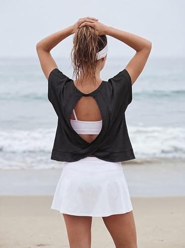 GRECERELLE Women's Open Back Workout Tops Backless Athletic Shirts Casual Crop Running Tee Y2k Yoga thumbnail 6