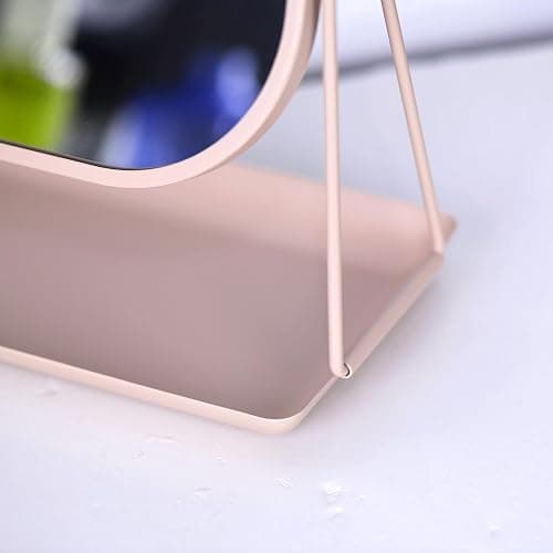 Tstarer Rotating Metal Makeup Mirror with Storage (Pink) | Vanity Mirror for Desk, Bathroom, Bedroom, Dressing Table thumbnail 7