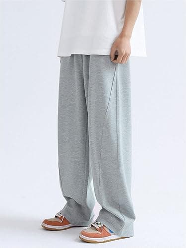 OYOANGLE Men's Drawstring Elastic Waist Baggy Sweatpants Y2K Loose Wide Leg Long Pants with Pocket thumbnail 3