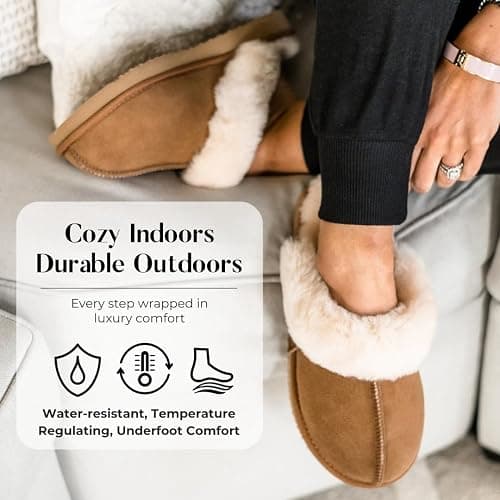 Fireside By Dearfoams Women's Sydney Slippers, Genuine Shearling Suede Scuffs, Memory Foam Slip-in House Shoes thumbnail 5