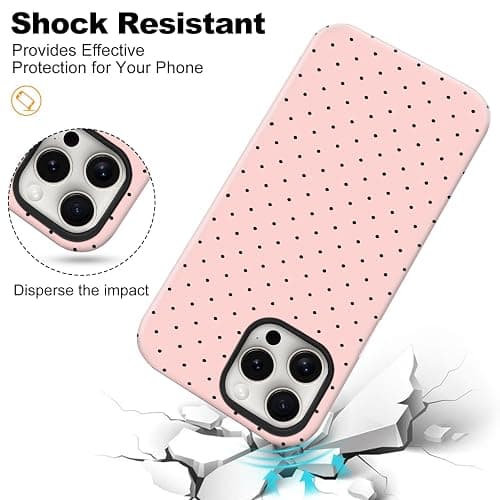 flewfun Magnetic for iPhone 15 Pro Max Case Cute Polka Dot Phone Case, Shockproof Slim TPU and Hard PC Protective Phone Cover Compatible with MagSafe Designed for Women Girls, Pink thumbnail 6