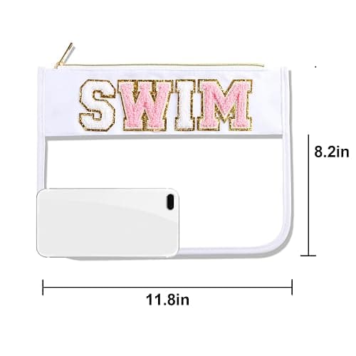 Swim Pouch Bag Clear Makeup Bags with Zipper Preppy Chenille Letter Patch Cosmetic Bag Beach Pool Zipper Pouch Summer Organizer Toiletry Bag for Women Girl Gifts thumbnail 2