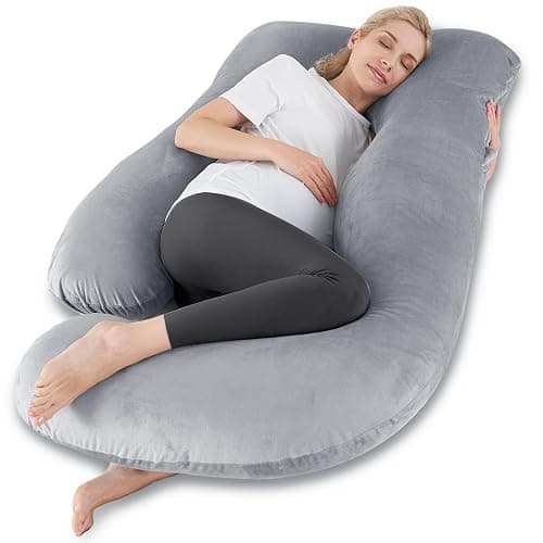 SASTTIE Pregnancy Pillow for Sleeping, U Shaped Body Pillow Side Sleeper Pregnancy Must Haves, Maternity Pillow for Pregnant Women, 57'' Full Pregnant Pillow with Removable Velvet Cover, Grey - Image 1