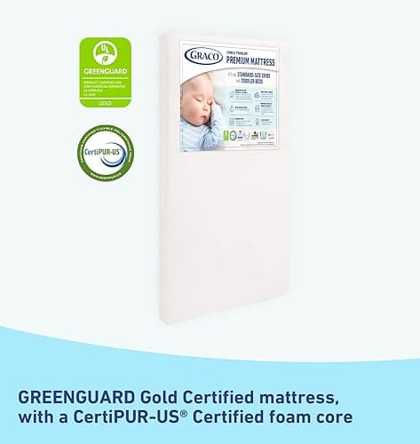 Graco Premium Foam Crib & Toddler Mattress – GREENGUARD Gold and CertiPUR-US Certified, 100% Machine Washable, Breathable, Water-Resistant Cover, Recommended Firmness for Infants thumbnail 2